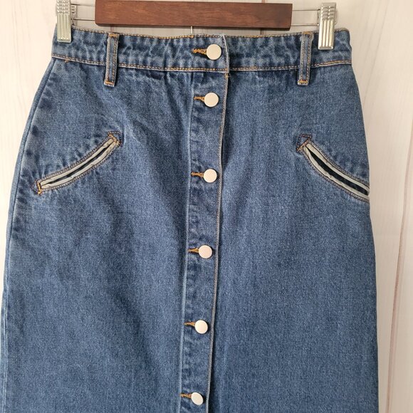 M. BECHIC denim Boutique Button-Down Maxi Denim Jean Skirt Women’s M, Like New - Picture 2 of 9